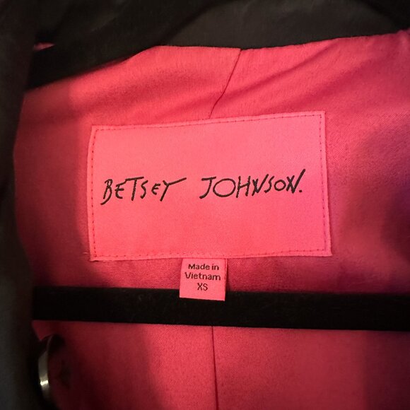 Betsey Johnson Black Button Leopard Detail Trench Coat XS - Picture 5 of 7